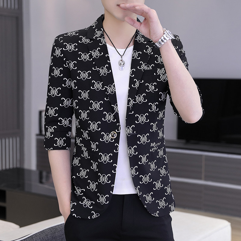 2022春夏新款西装男帅气百搭中袖小西服外套XZ313B-1-XF811-P70图片