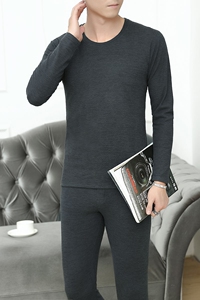 秋冬主推男士休闲精品竖条纹双面绒保暖套装XZ313B-1-T758-P55图片