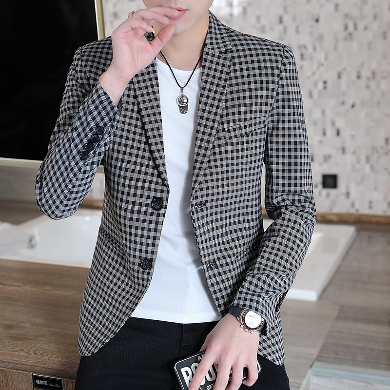 秋季新款男士时尚修身格子小西服外套XZ313B-1-XF2036-P85,男装西服,星座310B-3