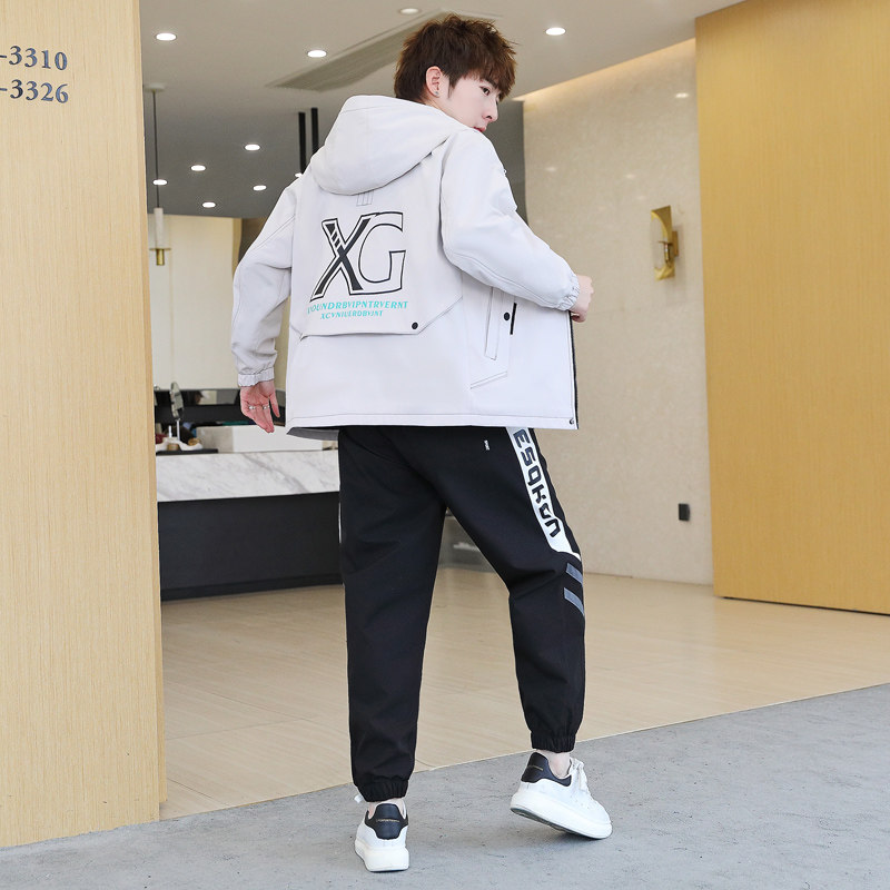 2022春季新款青年男士连帽夹克潮流休闲套装XZ313B-1TZ2202-P95,男装休闲套装,星座310B-3
