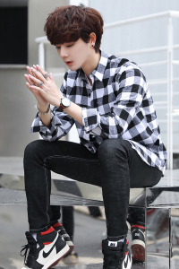 格子衬衫男长袖新款秋秋季潮流休闲衬衣XZ313B-1- 9692-P50图片