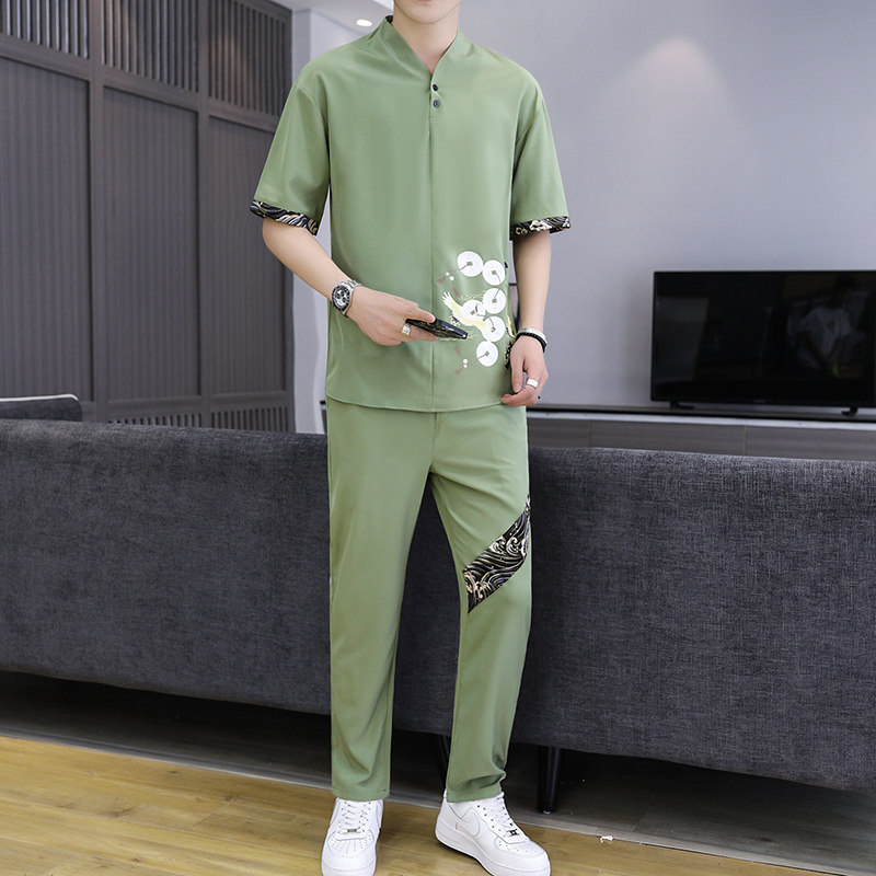 2021主推大货风短袖男士大码汉服休闲套装XZ313B-1-TZ888-P50,男装休闲套装,星座310B-3