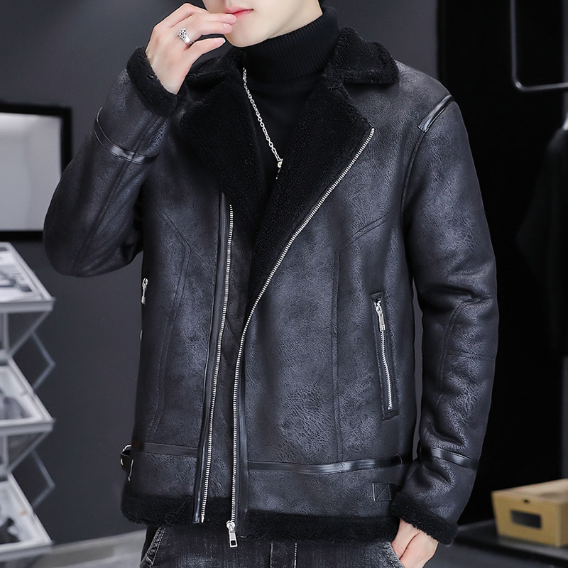 PY26-P130冬季主推翻领羊羔绒个性皮衣型男机车服外套夹克,男装皮衣,星座310B-3