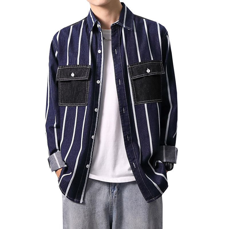 主推春季新款加厚高品质男士日系宽松牛仔衬衣XZ313B-1-CY955-P62,男装衬衫,星座310B-3