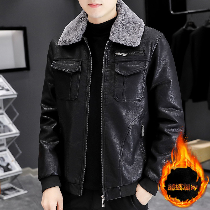 2021冬加绒加厚皮衣青年机车服皮夹克外套XZ313B-1- PY1902-P120图片