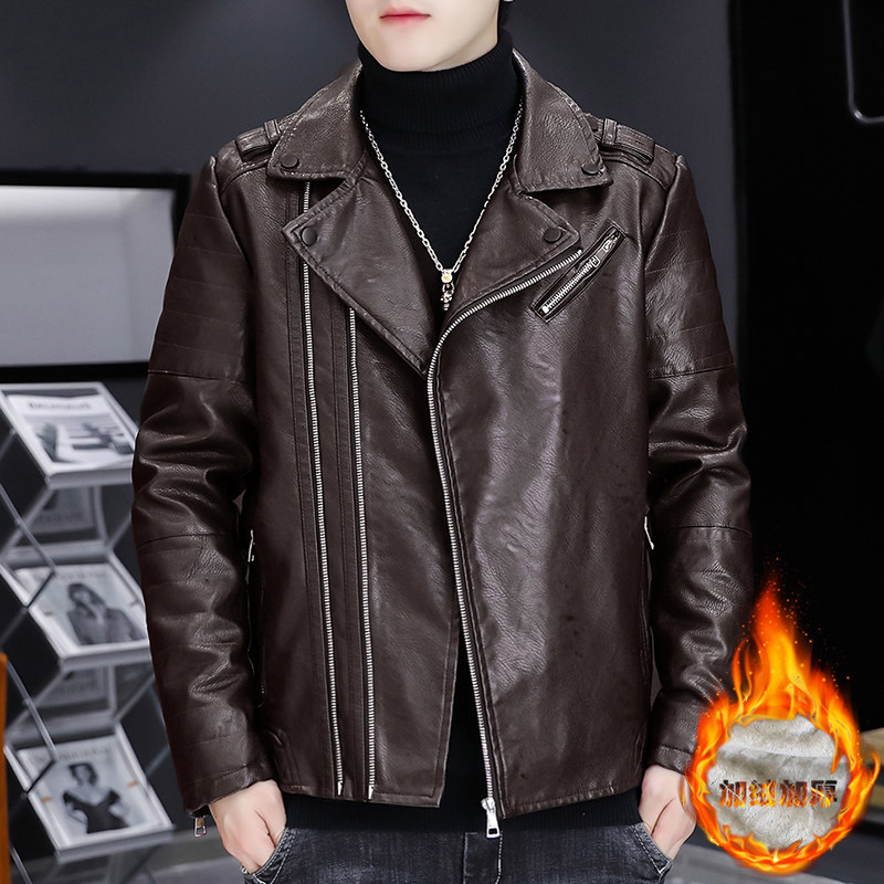 秋冬加绒加厚皮衣型男帅气机车服皮夹克外套XZ313B-1-PY916-P130图片