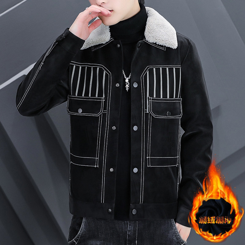 秋冬潮流男士翻领加绒加厚休闲夹克外套XZ313B-1-JK215-P130,男装夹克,星座310B-3