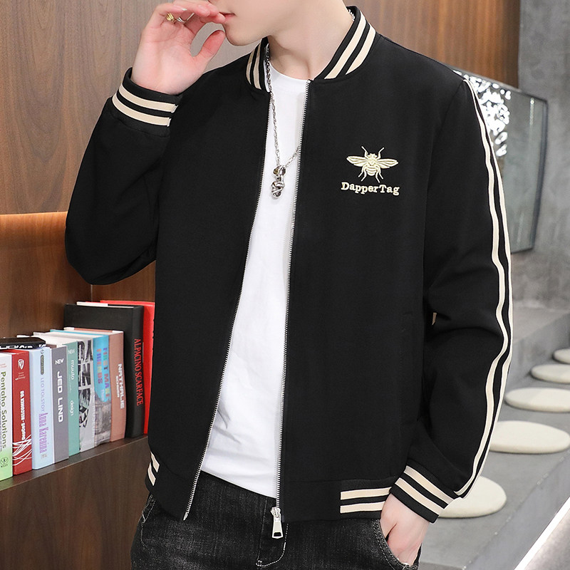 春季新款蜜蜂刺绣高品质男士棒球领休闲夹克XZ313B-1-J图片
