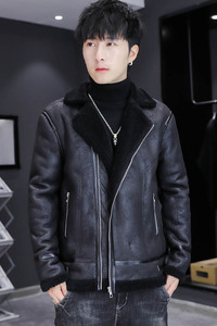 主推新款羊羔毛皮衣型男帅气机车服外套XZ313B-1-PY26-P130图片
