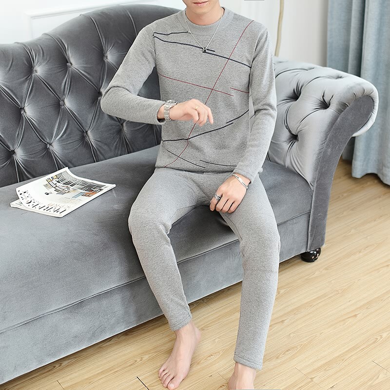 秋冬新款男士休闲加绒加厚保暖长袖保暖套装XZ313B-1-TZ66-P65,男装休闲套装,星座310B-3
