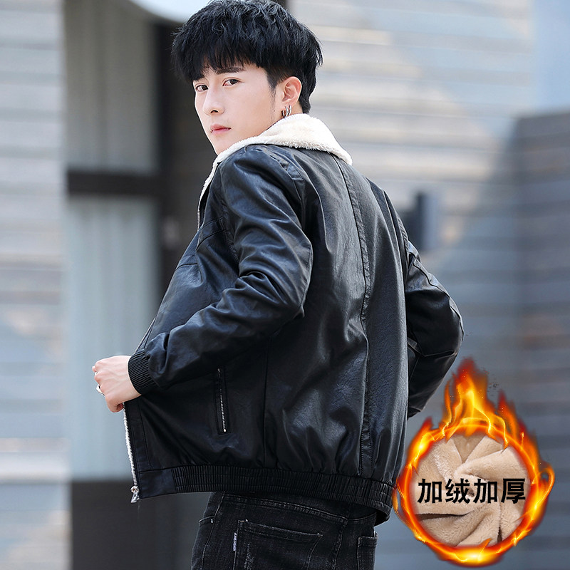 秋冬加绒皮衣青年机车服帅气皮夹克外套男XZ313B-1-A01-P120,男装皮衣,星座310B-3
