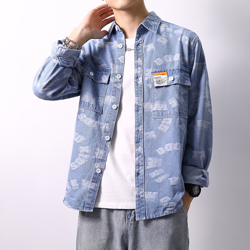 2022春季纯棉日系男士宽松休闲牛仔衬衣XZ313B-1-CY959-P62,男装衬衫,星座310B-3