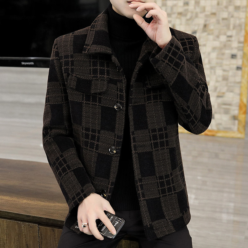 秋冬新款男中青年短款休闲毛呢夹克外套XZ313B-1M6683-P165控238图片