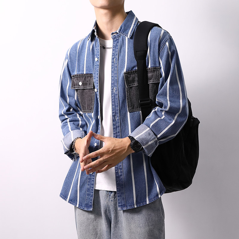 主推春季新款加厚高品质男士日系宽松牛仔衬衣XZ313B-1-CY955-P62,男装衬衫,星座310B-3