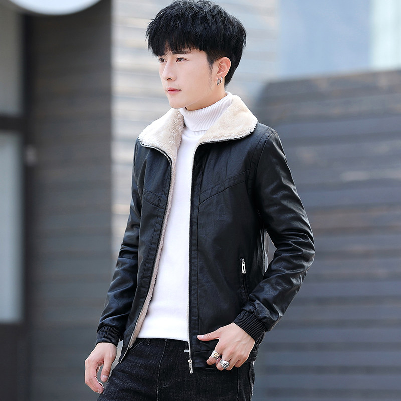 秋冬加绒皮衣青年机车服帅气皮夹克外套男XZ313B-1-A01-P120,男装皮衣,星座310B-3