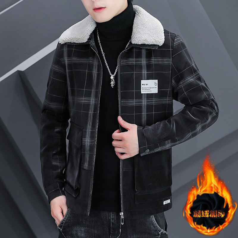 秋冬潮流男士开衫翻领加绒加厚休闲夹克外套XZ313B-1-JK211-P130,男装夹克,星座310B-3