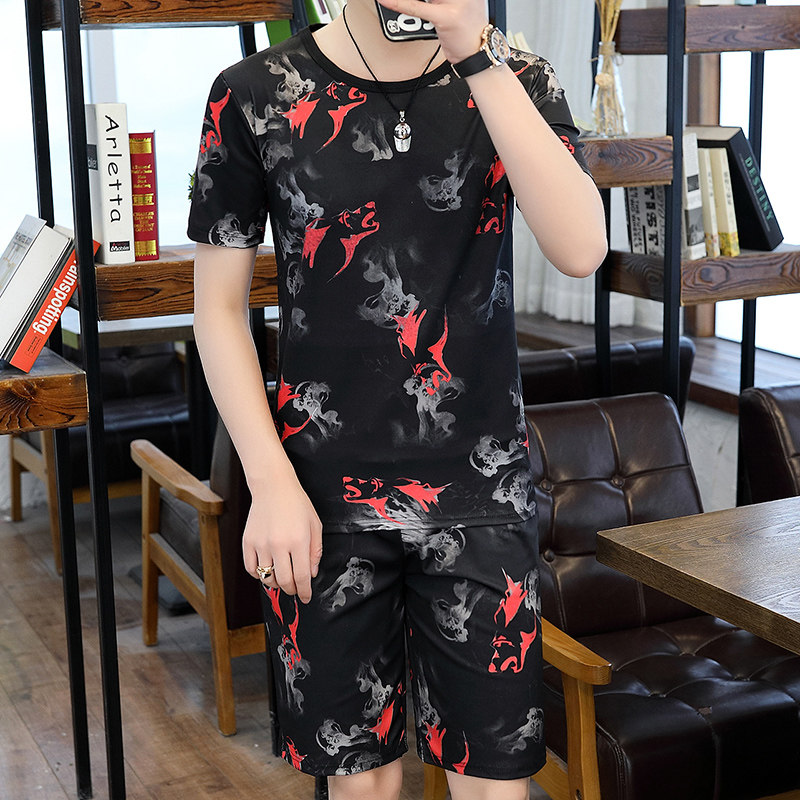 夏季男士套装圆领T恤短袖五分裤时尚休闲套装XZ313B-1-TZ89-P30图片