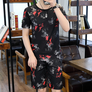 夏季男士套装圆领T恤短袖五分裤时尚休闲套装XZ313B-1-TZ89-P30图片