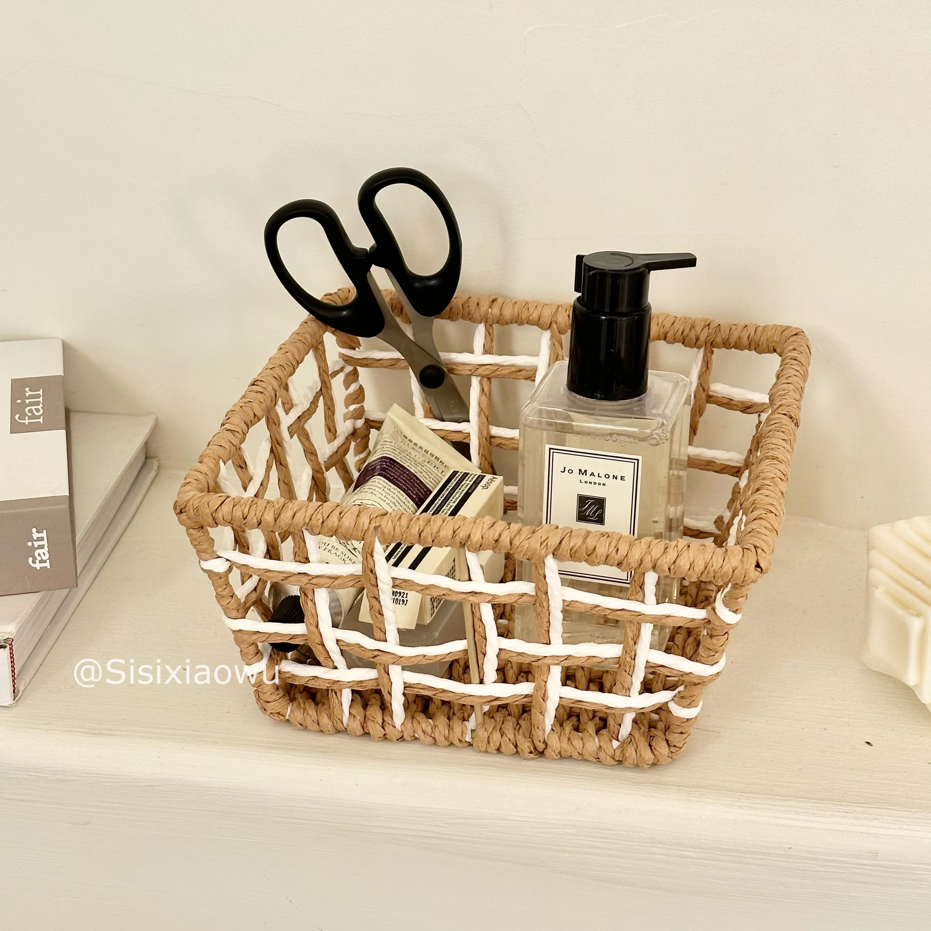 卧室香薰杂物收纳筐日式仿藤编塑料收纳筐田园风编织厨房收纳篮