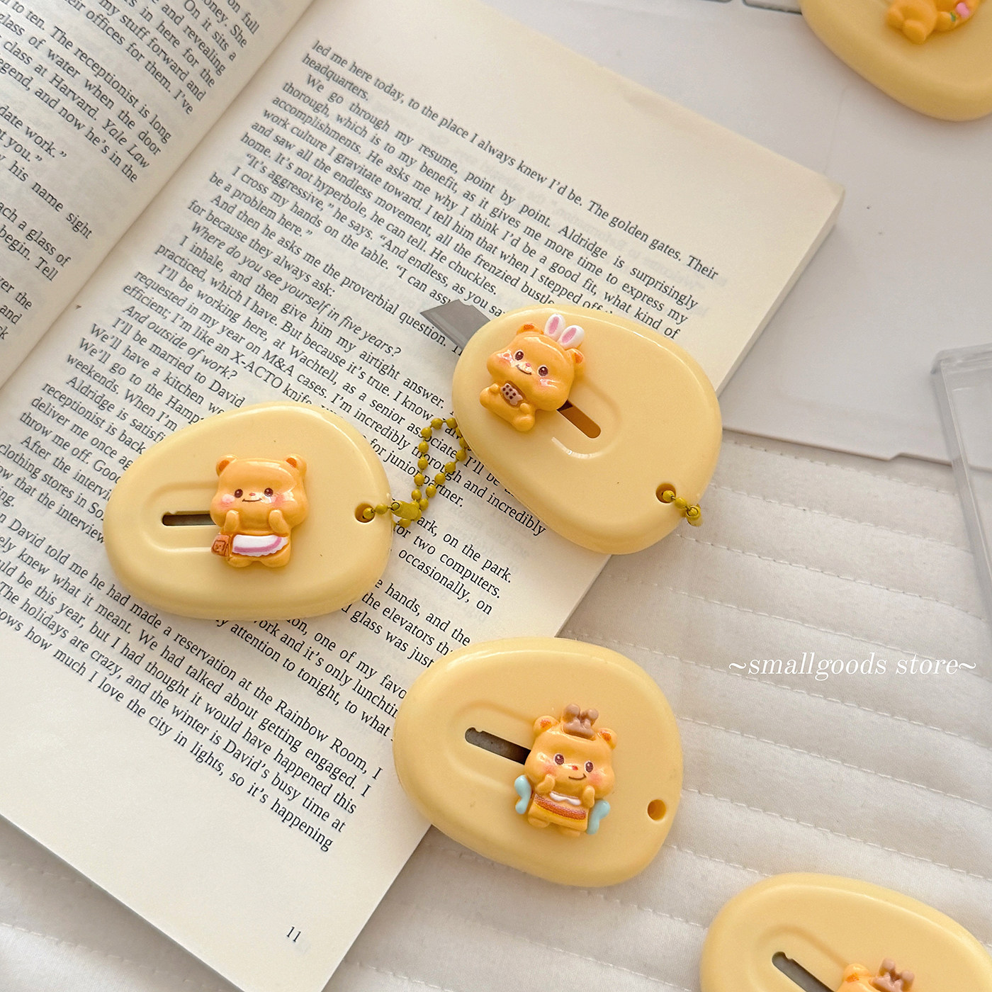 卡通创意黄油小熊开箱刀伸缩拆快递神器小刀ins可挂钥匙小刀快递