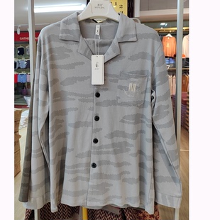 胜景6834男士纯棉睡衣家居服套装秋冬单层小翻领长袖长裤睡衣男装