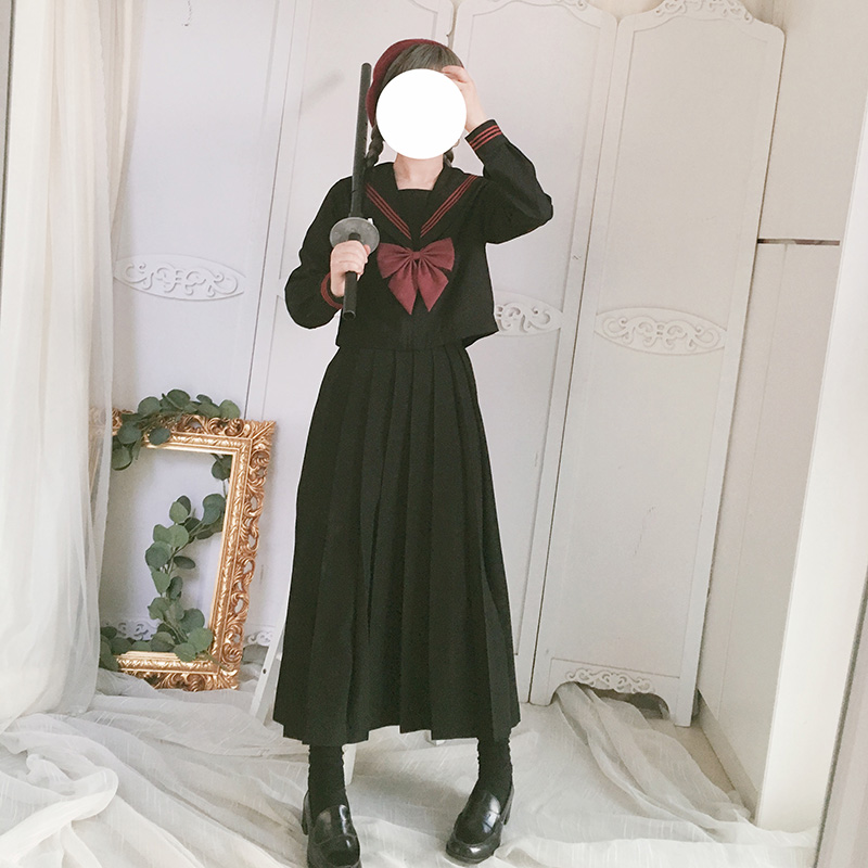 现货赤三本浓绀色暗黑风jk制服