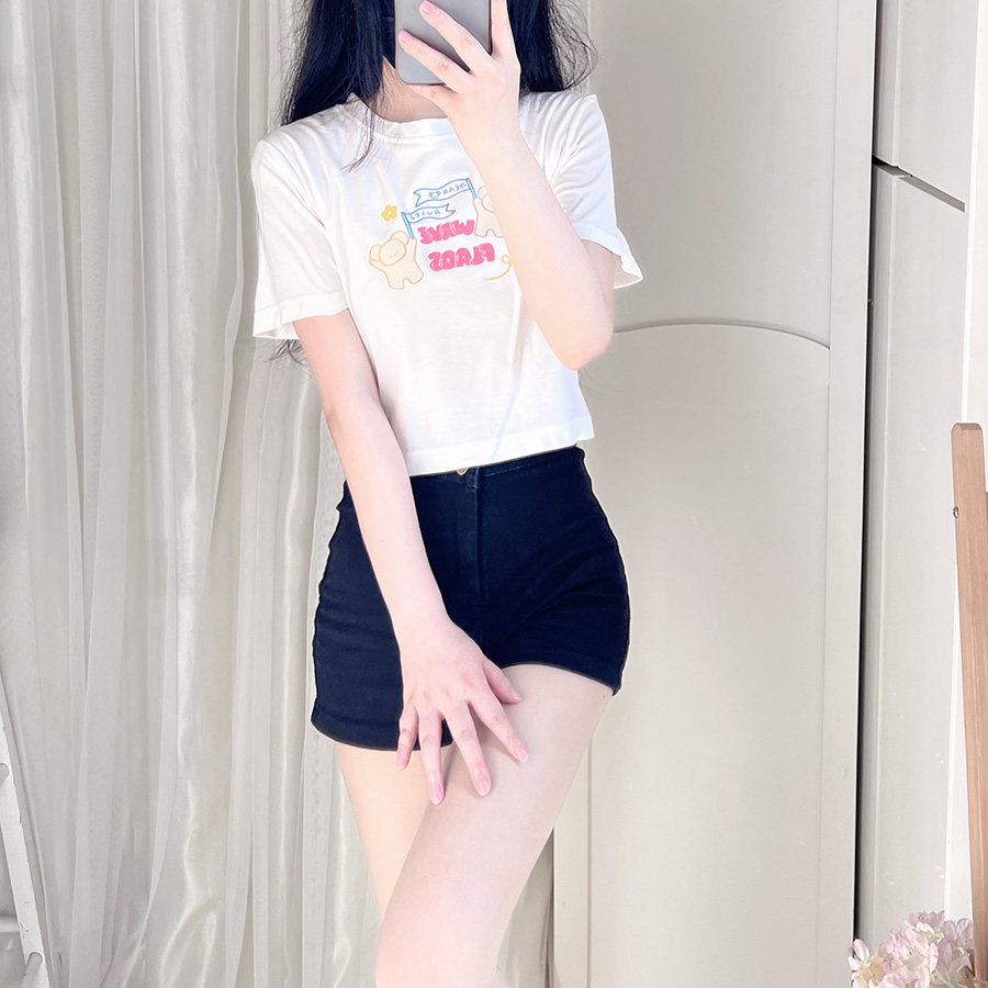 原创夏季短袖T恤白色短款图片