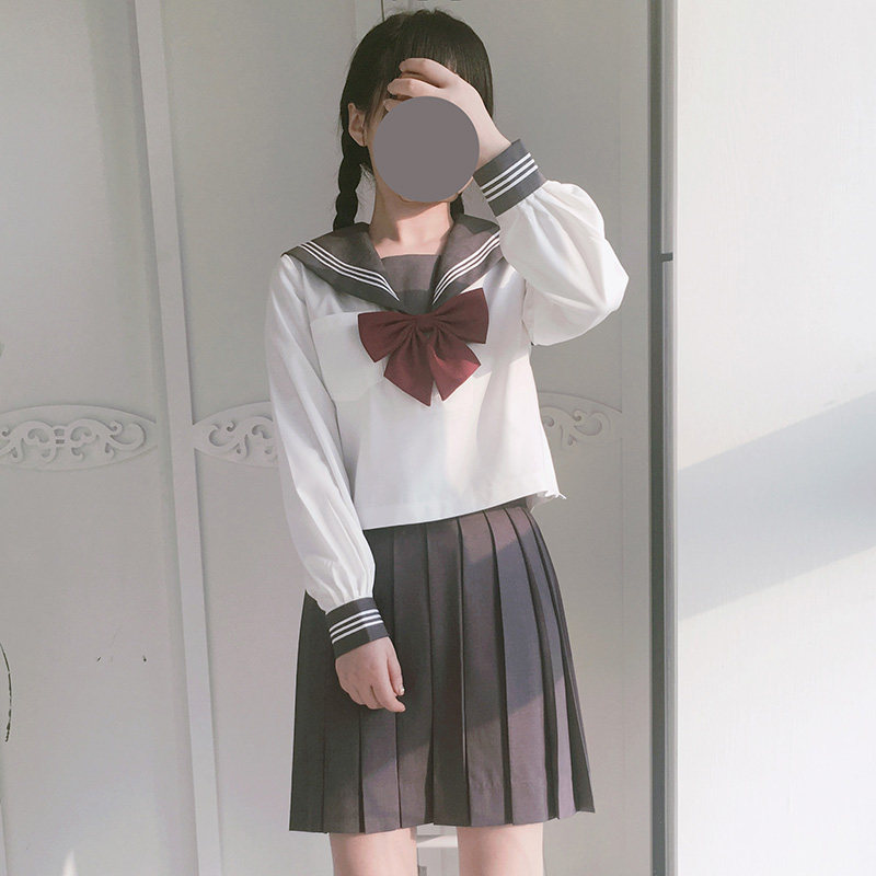 灰领白三本日系jk制服长袖水手服图片