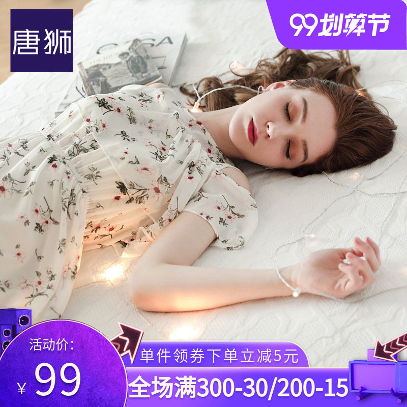 唐狮雪纺连衣裙女2020夏新款小碎花雪纺裙荷叶边漏肩收腰显瘦裙子