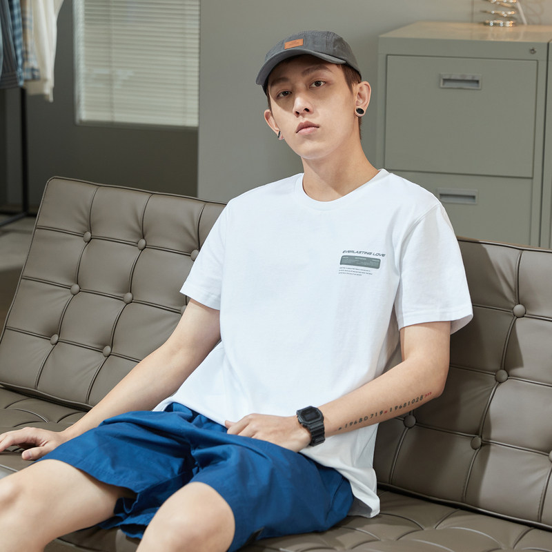 唐狮2022春夏季新款纯色圆领短袖t恤男潮宽松休闲学生打底衫半袖