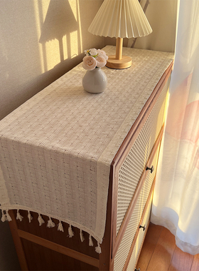 法式复古奶油风桌旗华夫格棉麻餐桌茶几餐边柜蕾丝桌布电视柜鞋柜