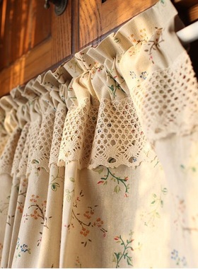 美式乡村复古棉麻小草花半帘卧室门帘厨房餐边柜咖啡帘遮挡隔断