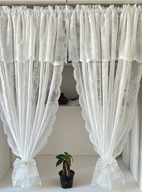 超仙白色帘头蕾丝免打孔纱帘门帘橱柜帘半帘魔术贴飘窗阳台隔断帘