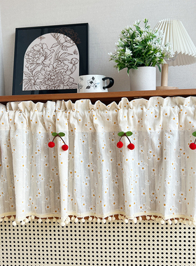 法式田园风碎花雏菊奶油色窗帘女生卧室门帘免打孔魔术贴短帘半帘