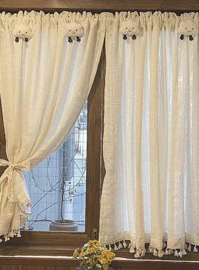 法式复古奶油风棉麻窗帘纱帘门帘柜子遮挡帘半帘卧室厨房隔断帘