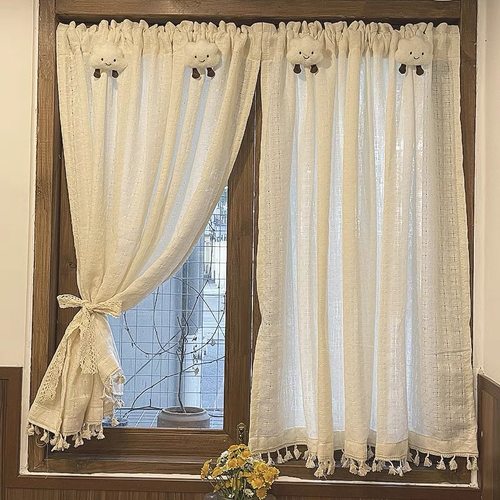 法式复古奶油风棉麻窗帘纱帘门帘柜子遮挡帘半帘卧室厨房隔断帘