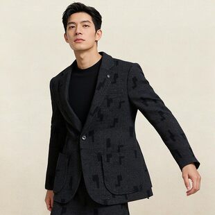 潮流春秋正装 撤标撤柜西服男士 上衣休闲格子套装 修身 外套 小西装