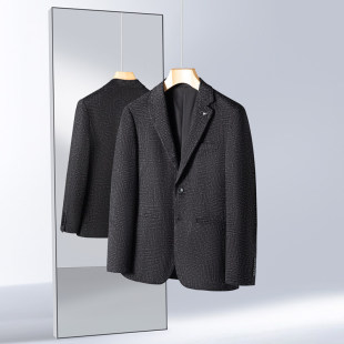 一线品牌撤柜黑色花纹男士 磨毛帅气西服上衣 商务休闲西服外套正装