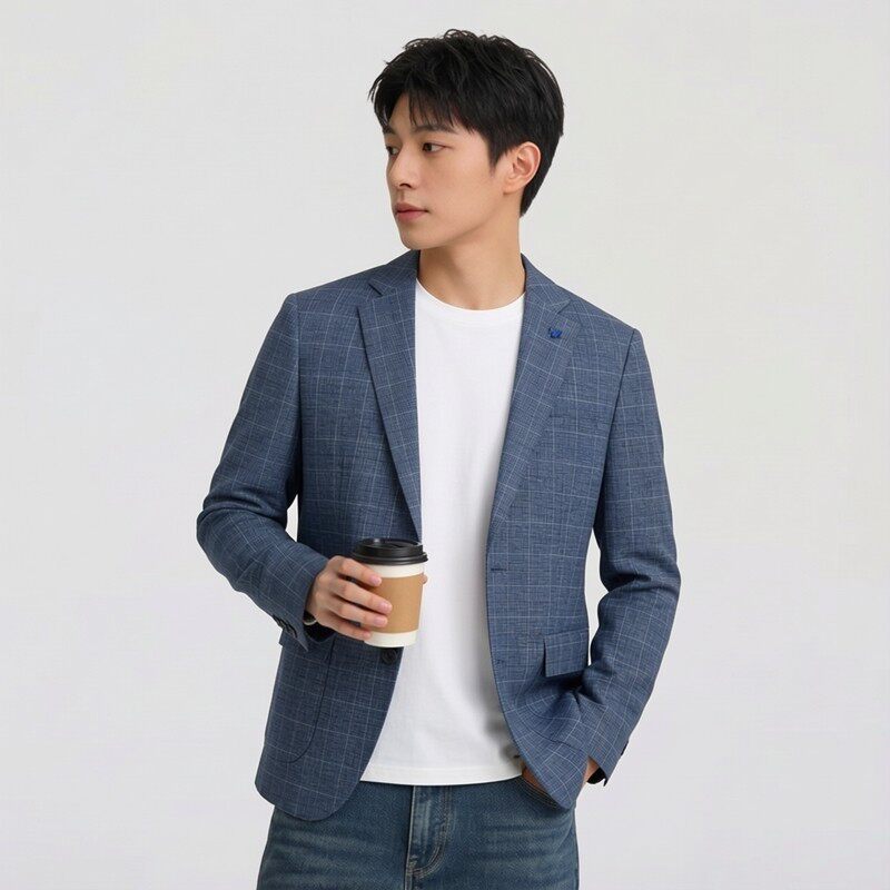 撤标撤柜男士秋季时尚格纹男士休休闲西服