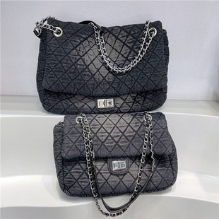 中古小香菱格牛仔水墨染流浪包2022新款慵懒风牛仔包大容量链条包