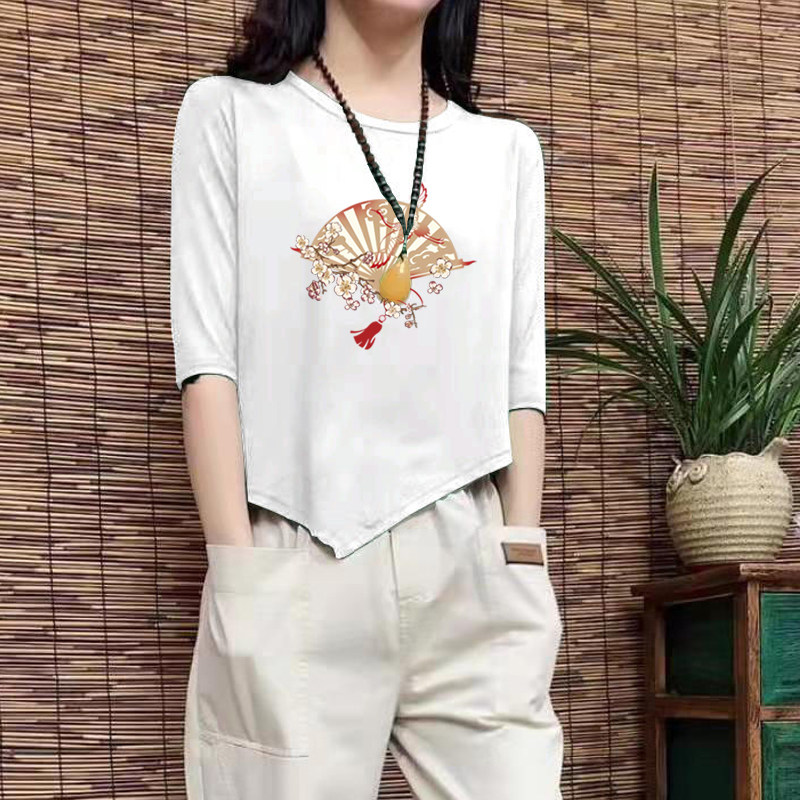 纯棉t恤女2024春夏新款百搭圆领打底衫内搭不规则t恤女半袖上衣潮
