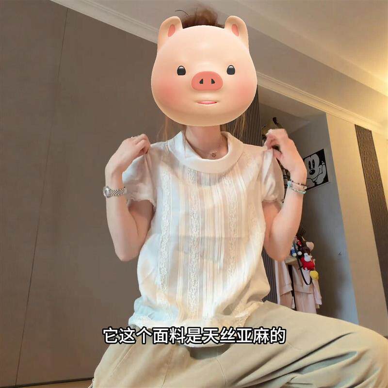 白色蕾丝拼接短袖衬衫女夏装时尚百搭别致衬衣不撞款显瘦新款上衣