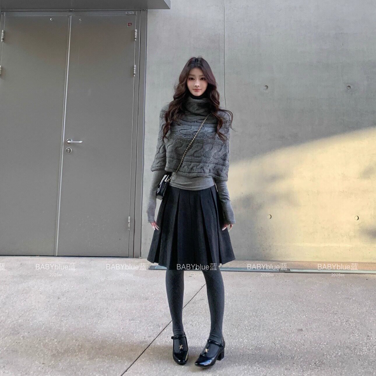 BABYblue【学院风】松弛感格雷系显瘦显高针织斗篷毛呢百褶裙套装,女装/女士精品,时尚套装,淘宝优惠券,粉丝福利购,淘宝优惠卷