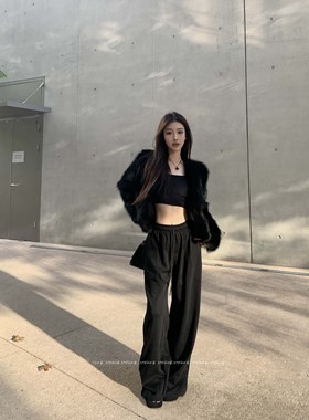 BABYblue【重磅遛弯裤】辣妹运动阔腿裤秋冬宽松高腰直筒拖地卫裤