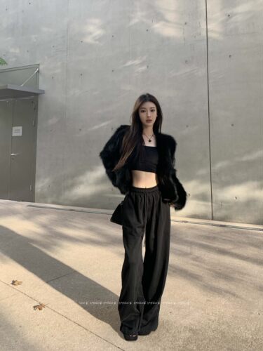 BABYblue高腰运动宽松拖地卫裤