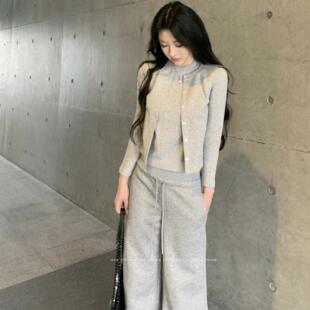 BABYblue【假两件】基础初秋女百搭叠穿修身正肩开衫卫衣棉短上衣