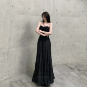 长裙 不规则女褶皱A字伞裙拖地设计感高腰法式 BABYblue 大摆裙