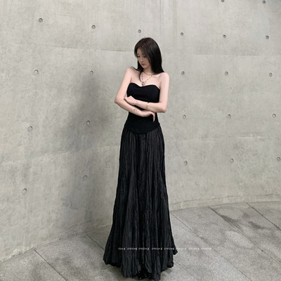 BABYblue不规则褶皱A字大摆长裙