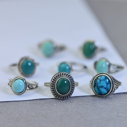 一物一图天然绿松石s925银民族风