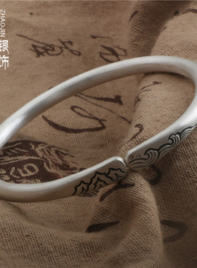 海誓山盟原创哑光刻字老式银手镯
